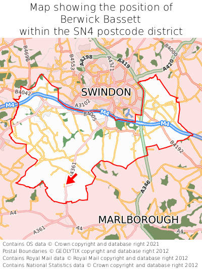 Map showing location of Berwick Bassett within SN4