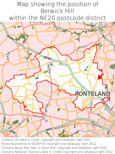 Map showing location of Berwick Hill within NE20