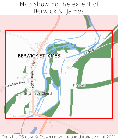 Map showing extent of Berwick St James as bounding box