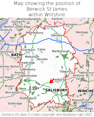 Map showing location of Berwick St James within Wiltshire