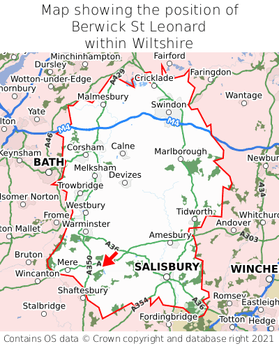 Map showing location of Berwick St Leonard within Wiltshire