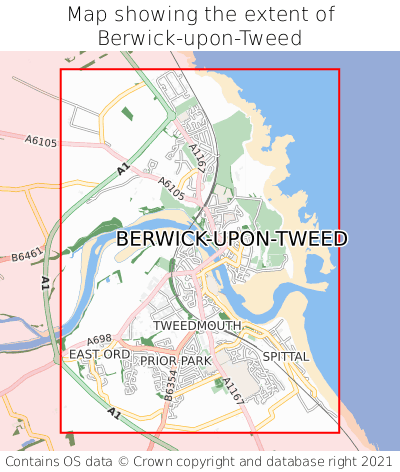 Map showing extent of Berwick-upon-Tweed as bounding box