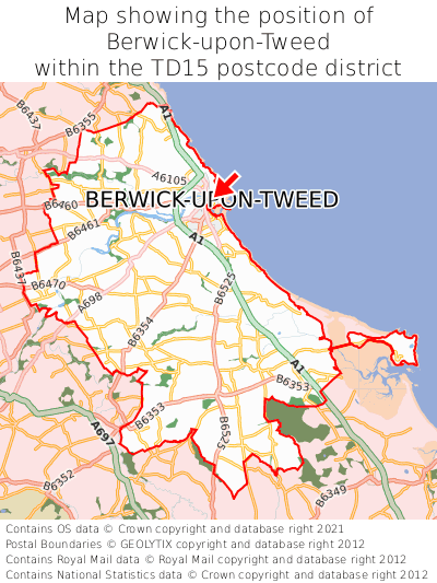 Map showing location of Berwick-upon-Tweed within TD15