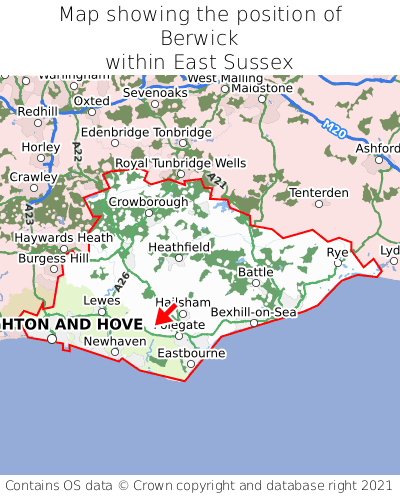 Map showing location of Berwick within East Sussex