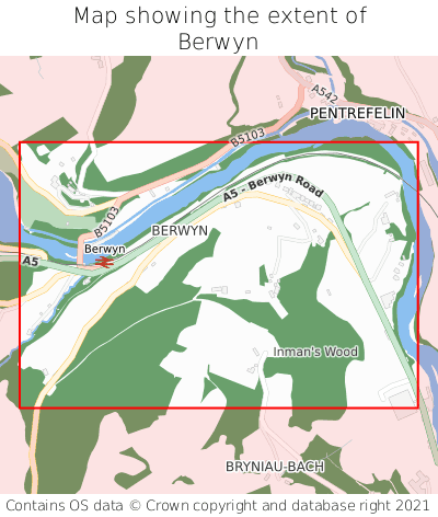 Map showing extent of Berwyn as bounding box