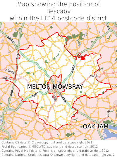 Map showing location of Bescaby within LE14