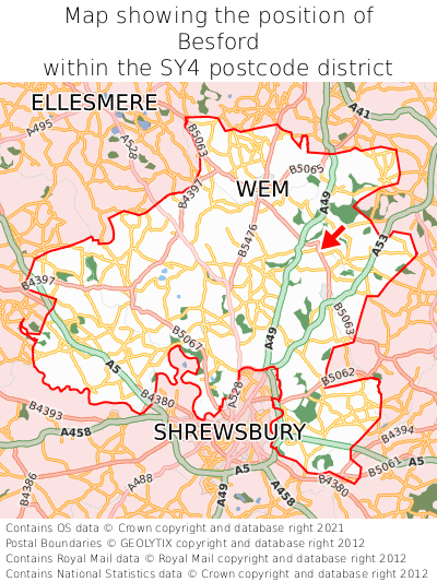 Map showing location of Besford within SY4