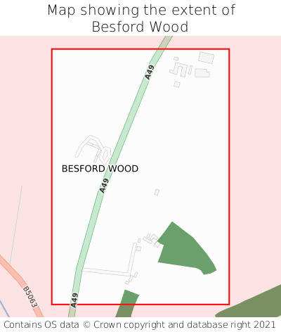 Map showing extent of Besford Wood as bounding box