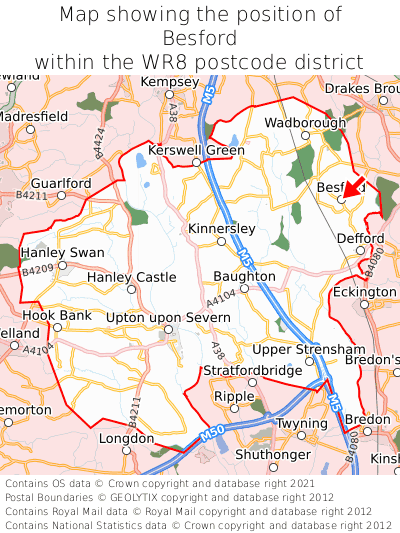 Map showing location of Besford within WR8