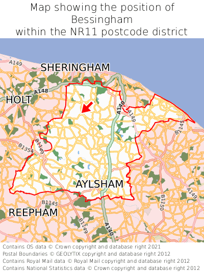 Map showing location of Bessingham within NR11