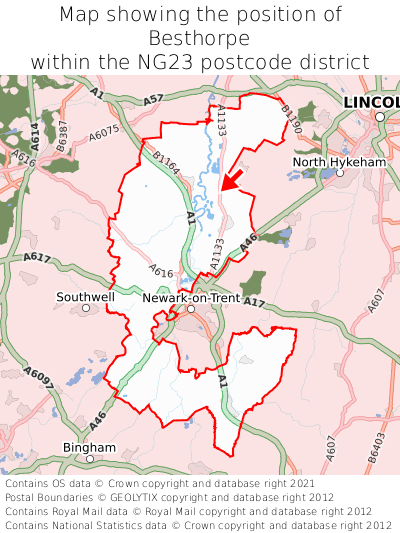Map showing location of Besthorpe within NG23