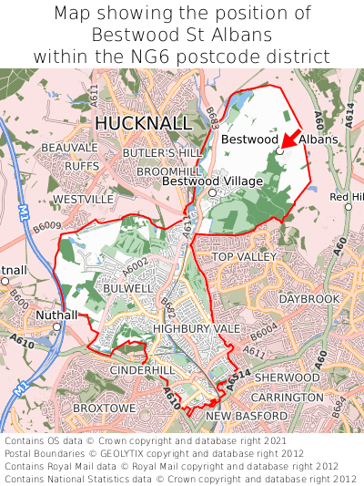 Map showing location of Bestwood St Albans within NG6