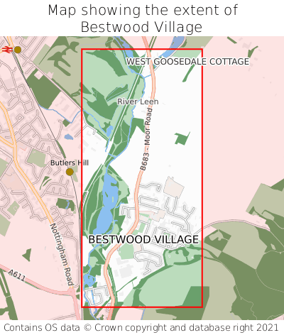 Map showing extent of Bestwood Village as bounding box
