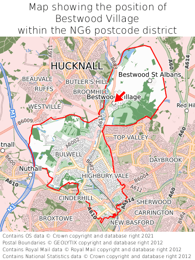 Map showing location of Bestwood Village within NG6