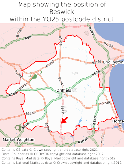 Map showing location of Beswick within YO25