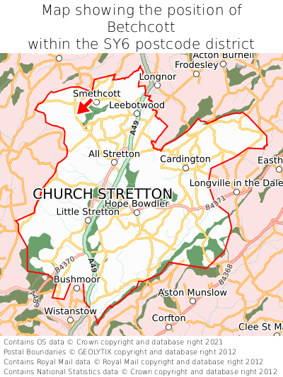 Map showing location of Betchcott within SY6