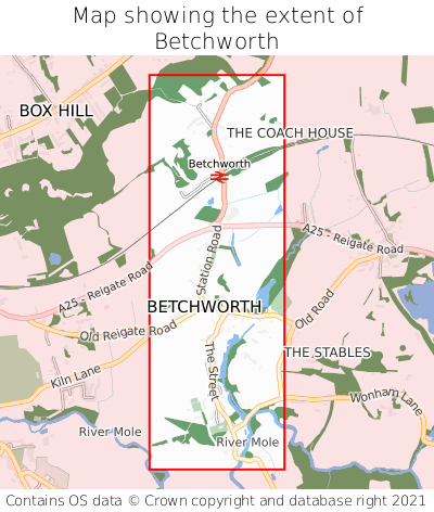Map showing extent of Betchworth as bounding box