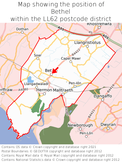 Map showing location of Bethel within LL62