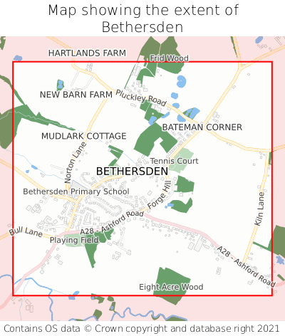 Map showing extent of Bethersden as bounding box