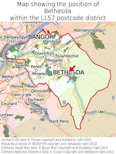 Map showing location of Bethesda within LL57