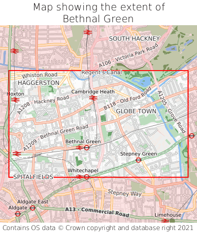Map showing extent of Bethnal Green as bounding box