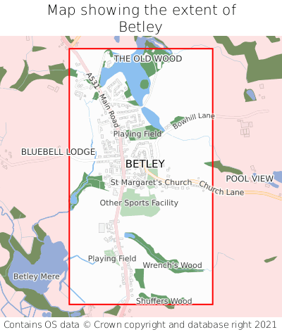 Map showing extent of Betley as bounding box