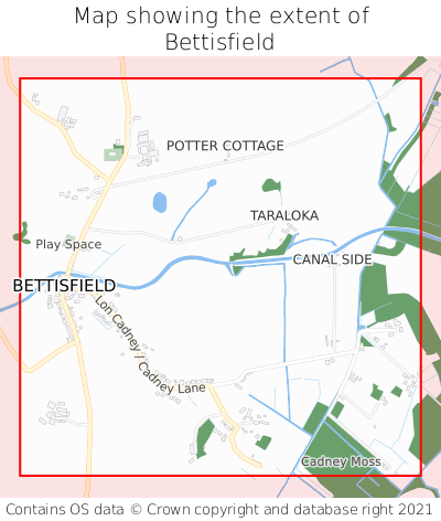 Map showing extent of Bettisfield as bounding box