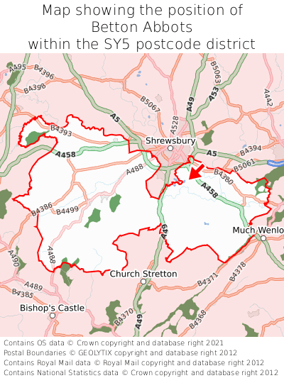 Map showing location of Betton Abbots within SY5