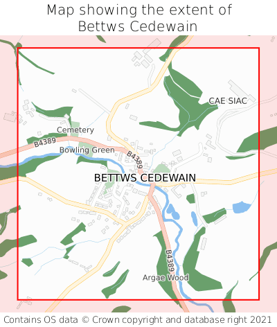 Map showing extent of Bettws Cedewain as bounding box
