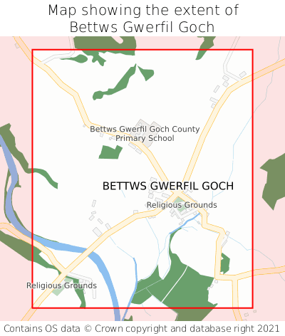 Map showing extent of Bettws Gwerfil Goch as bounding box