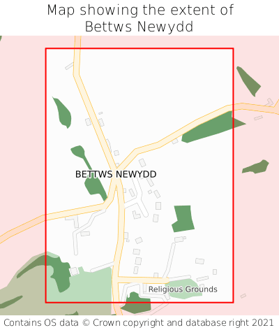 Map showing extent of Bettws Newydd as bounding box