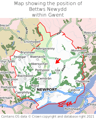 Map showing location of Bettws Newydd within Gwent