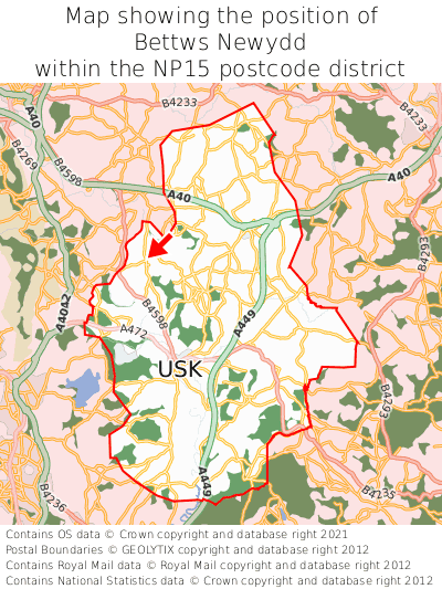 Map showing location of Bettws Newydd within NP15