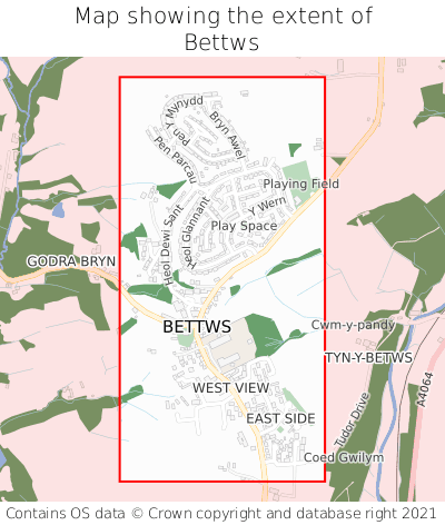 Map showing extent of Bettws as bounding box
