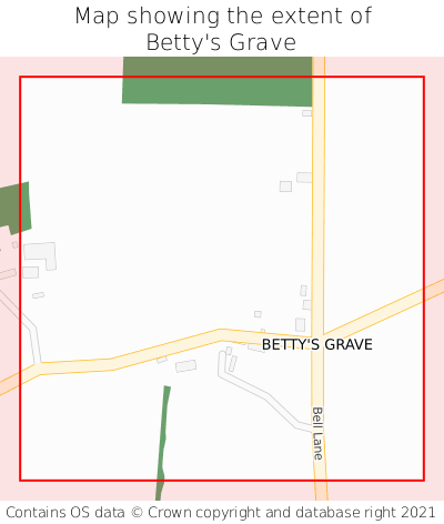 Map showing extent of Betty's Grave as bounding box