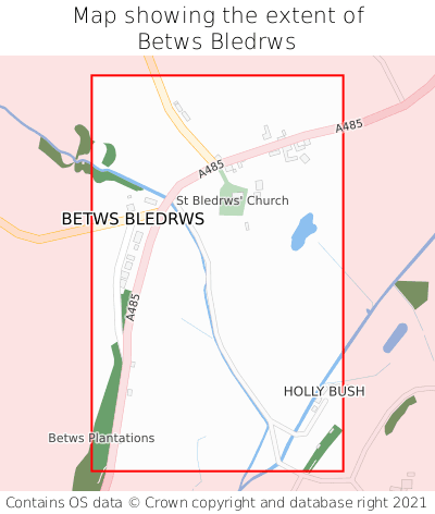 Map showing extent of Betws Bledrws as bounding box