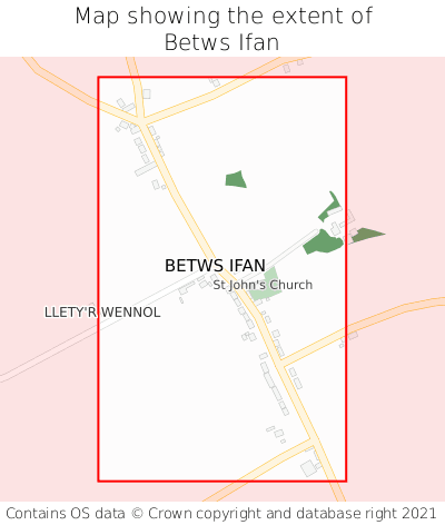 Map showing extent of Betws Ifan as bounding box