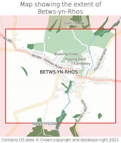 Map showing extent of Betws-yn-Rhos as bounding box