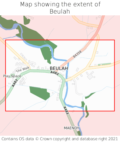 Map showing extent of Beulah as bounding box