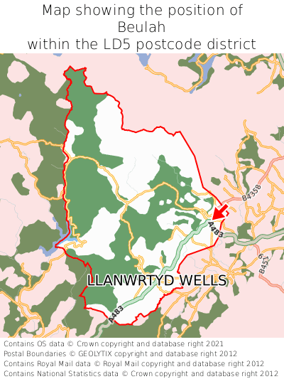 Map showing location of Beulah within LD5