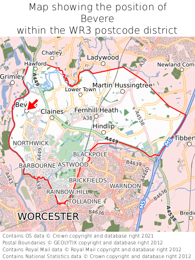Map showing location of Bevere within WR3