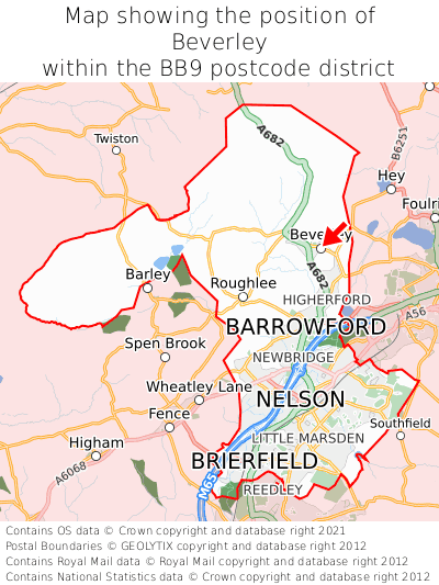Map showing location of Beverley within BB9