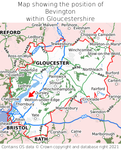 Map showing location of Bevington within Gloucestershire