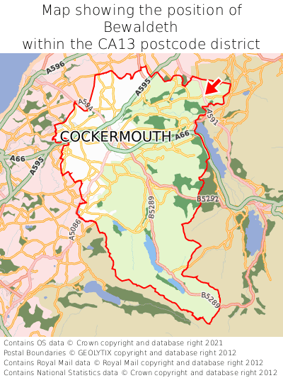 Map showing location of Bewaldeth within CA13