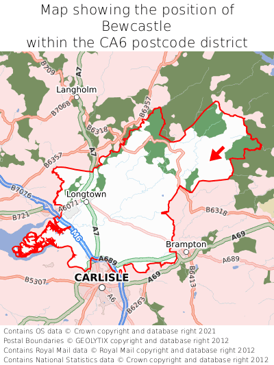Map showing location of Bewcastle within CA6