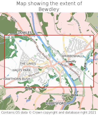 Map showing extent of Bewdley as bounding box