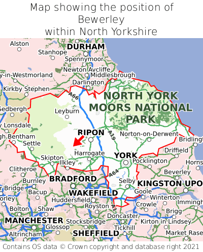 Map showing location of Bewerley within North Yorkshire
