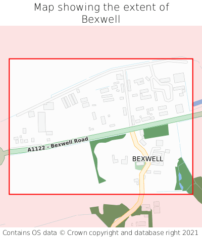 Map showing extent of Bexwell as bounding box