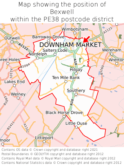Map showing location of Bexwell within PE38