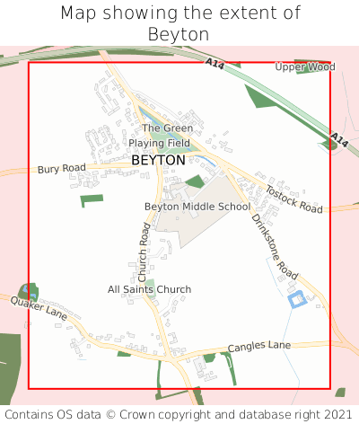 Map showing extent of Beyton as bounding box
